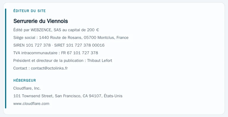 Coordonnées légales de l’éditeur et de l’hébergeur du site